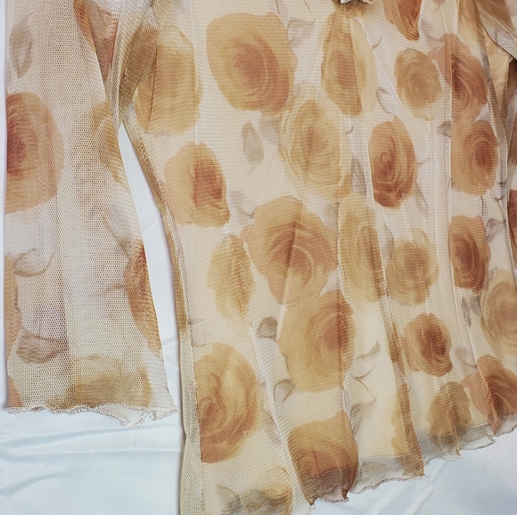 Y2K Vintage Semisheer Floral Cream Tan Top - Picture 5 of 8